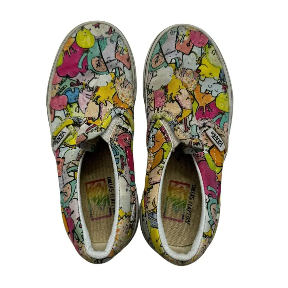 VANS x DALLAS CLAYTON Rainbow Cartoon Slip On Sneakers Size 12.5 Kids Unisex